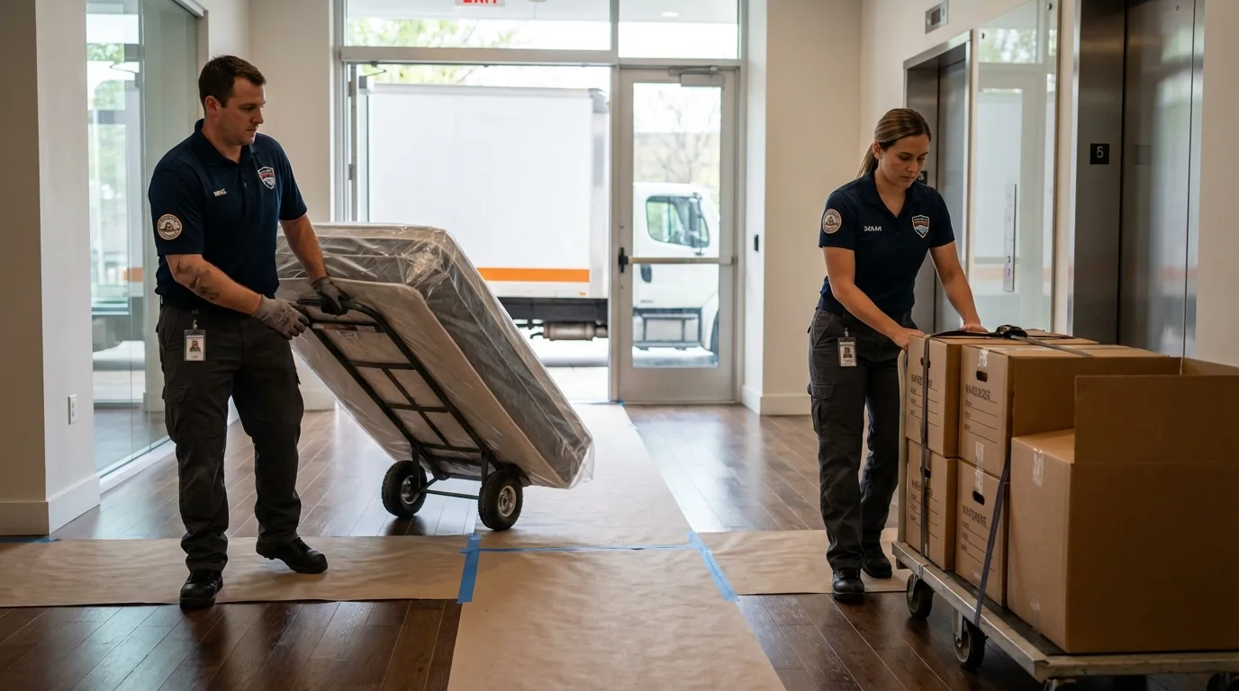 Professional apartment movers loading elevator in Hyattsville, MD
